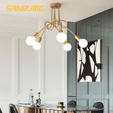 SANBUGM Nordic Modern Creative Curve Chandeliers Wrought Iron Gold Plated Hanging Lights for Restaurant Living Room