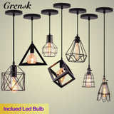 Nordic Pendant Lights Iron Minimalist Loft Cage Pyramid Pendant Lamp Modern Industrial Metal Hanging Lamp Parlor E26 E27 LED NEW