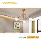 SANBUGM Nordic Modern Creative Curve Chandeliers Wrought Iron Gold Plated Hanging Lights for Restaurant Living Room