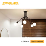 SANBUGM Nordic Modern Creative Curve Chandeliers Wrought Iron Gold Plated Hanging Lights for Restaurant Living Room