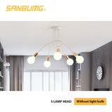 SANBUGM Nordic Modern Creative Curve Chandeliers Wrought Iron Gold Plated Hanging Lights for Restaurant Living Room
