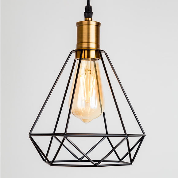 ZhaoKe Modern  Industrial Vintage Cage Pendant Light Iron Art Diamond Pyramid Wrought home Ceiling Lamp Suitable for E27 bulbs