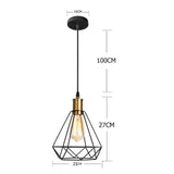 ZhaoKe Modern  Industrial Vintage Cage Pendant Light Iron Art Diamond Pyramid Wrought home Ceiling Lamp Suitable for E27 bulbs